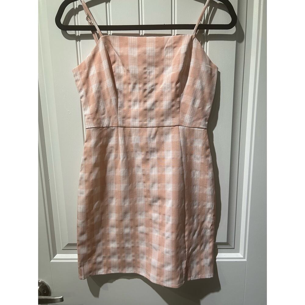 BP Nordstrom Peach/White Plaid Mini Sundress - Size Small
